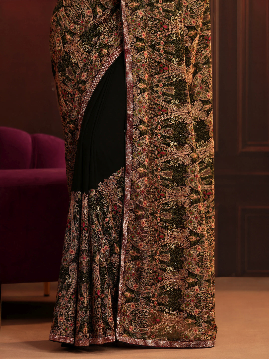 Libas Art Black Paisley Embellished Georgette Saree
