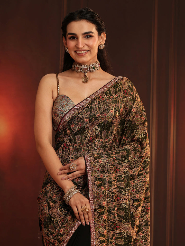 Libas Art Black Paisley Embellished Georgette Saree