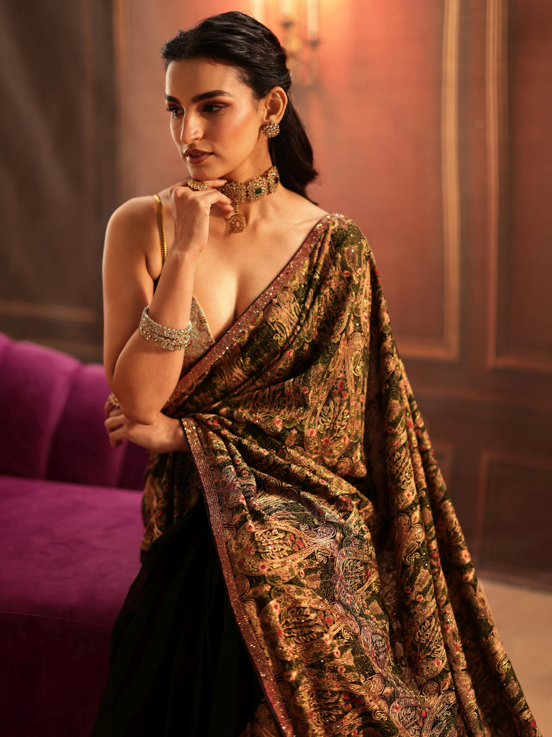 Libas Art Black Paisley Embellished Georgette Saree