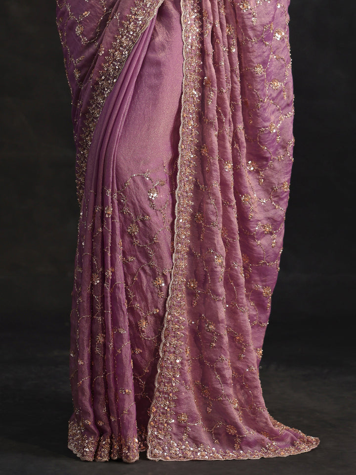 Libas Art Dusty Lavender Sequins Embellished Tissue Saree