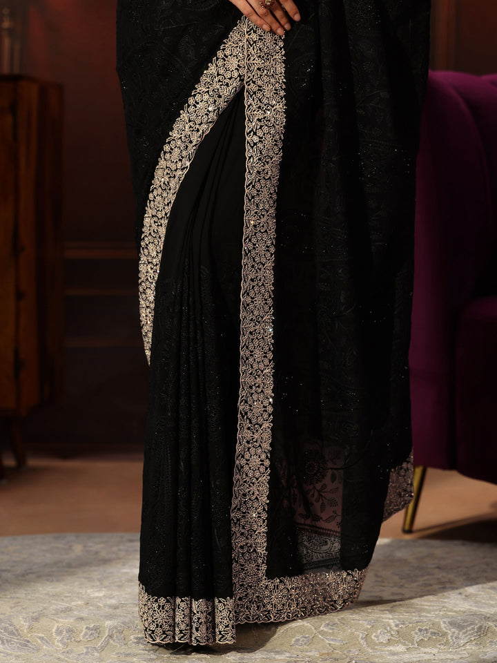 Libas Art Black Floral Embroidered Georgette Saree