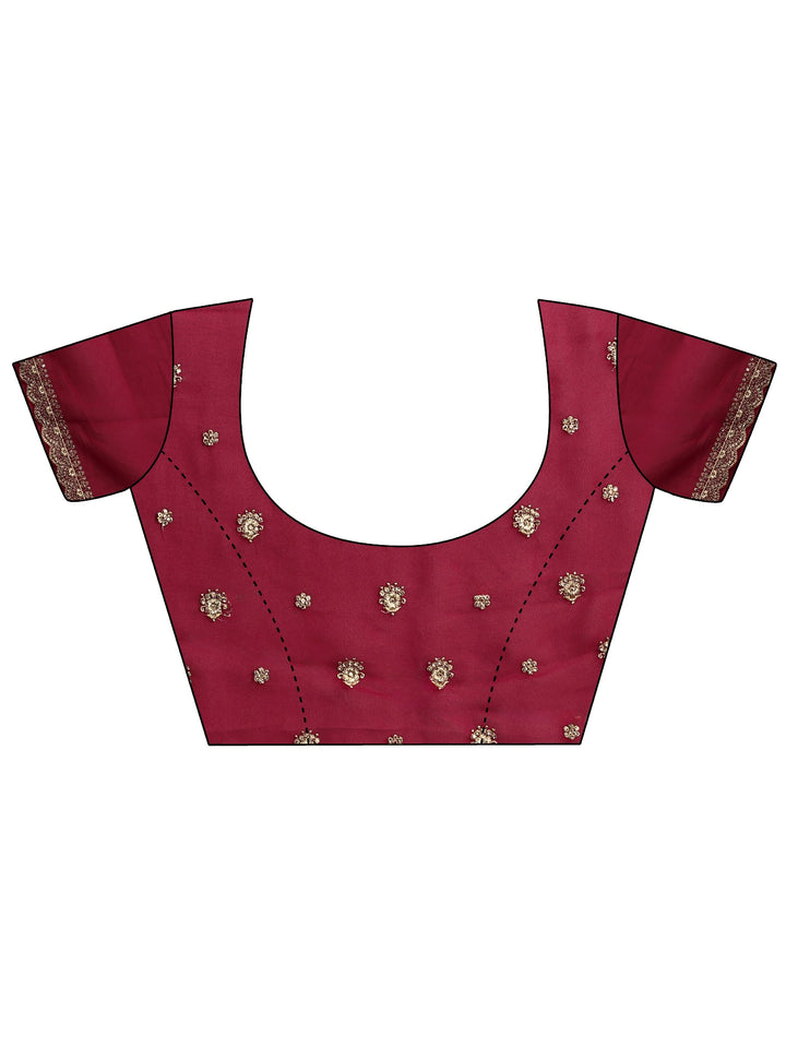 Libas Art Deep Maroon Red Embroidered Georgette Saree