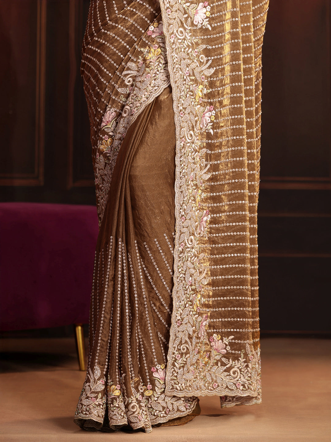 Libas Art Henna Green Embellished Tissue Saree