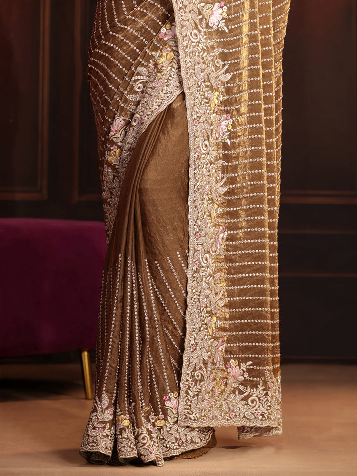 Libas Art Henna Green Embellished Tissue Saree