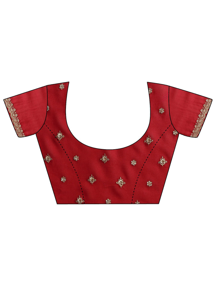 Libas Art Deep Maroon Red Embroidered Georgette Saree