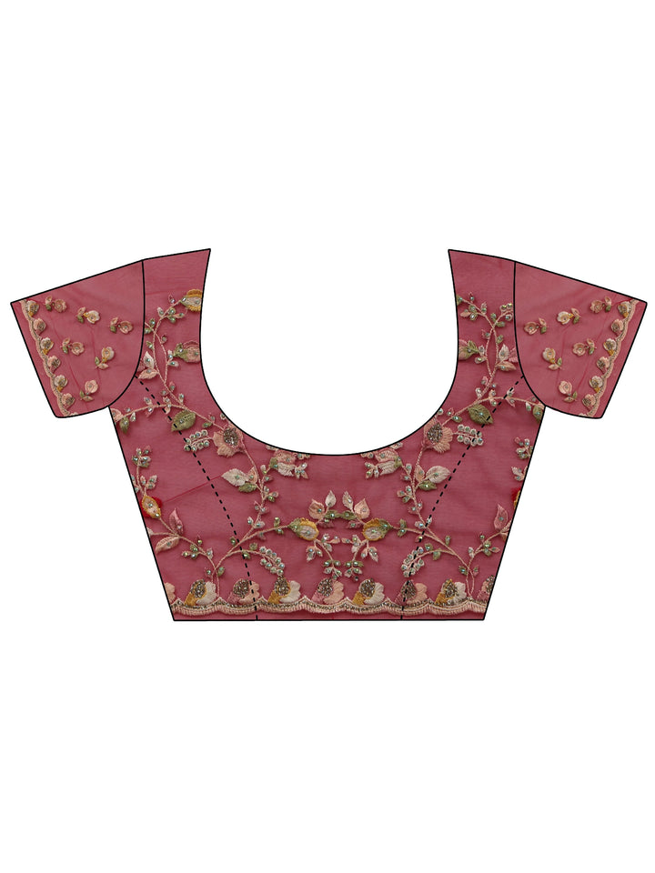 Libas Art Rani Pink Floral Embroidered Net Saree