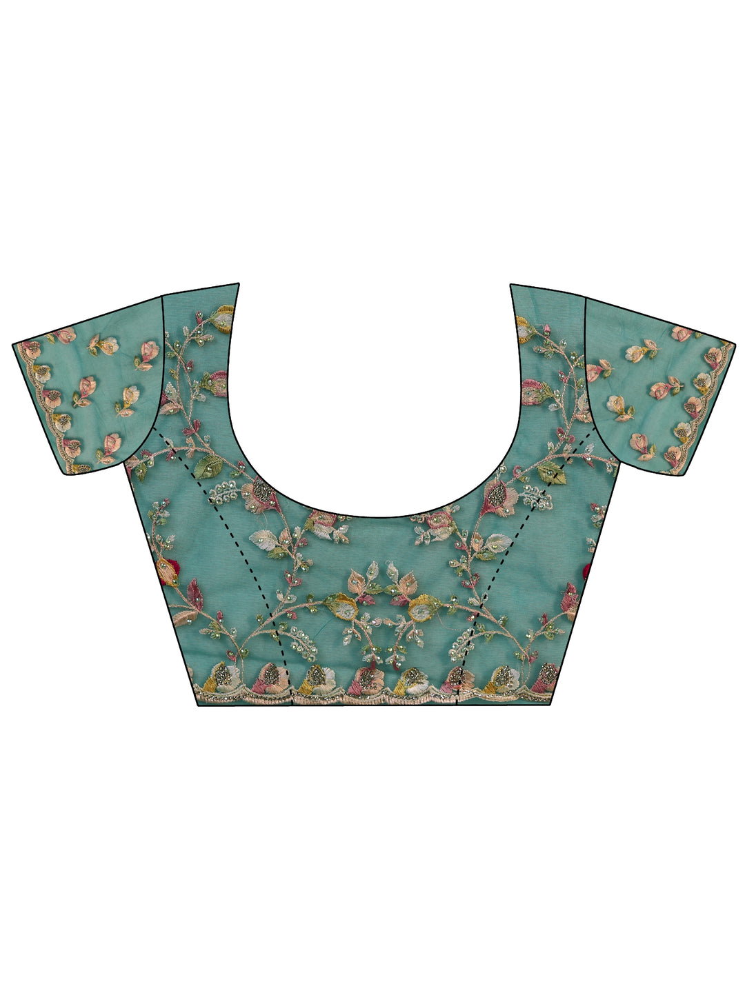 Libas Art Sea Green Floral Embroidered Net Saree