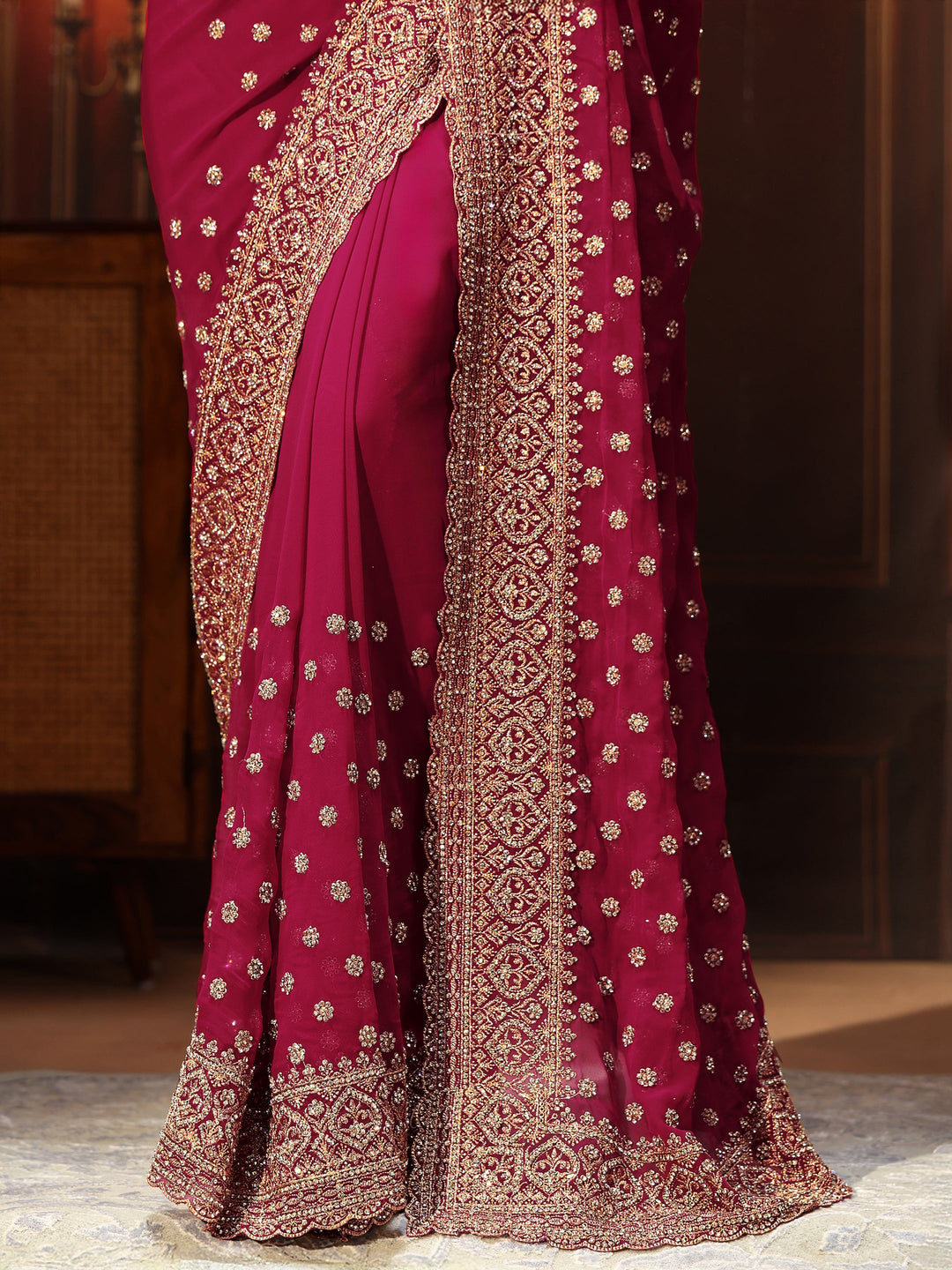 Libas Art Magenta Pink Embellished Georgette Saree