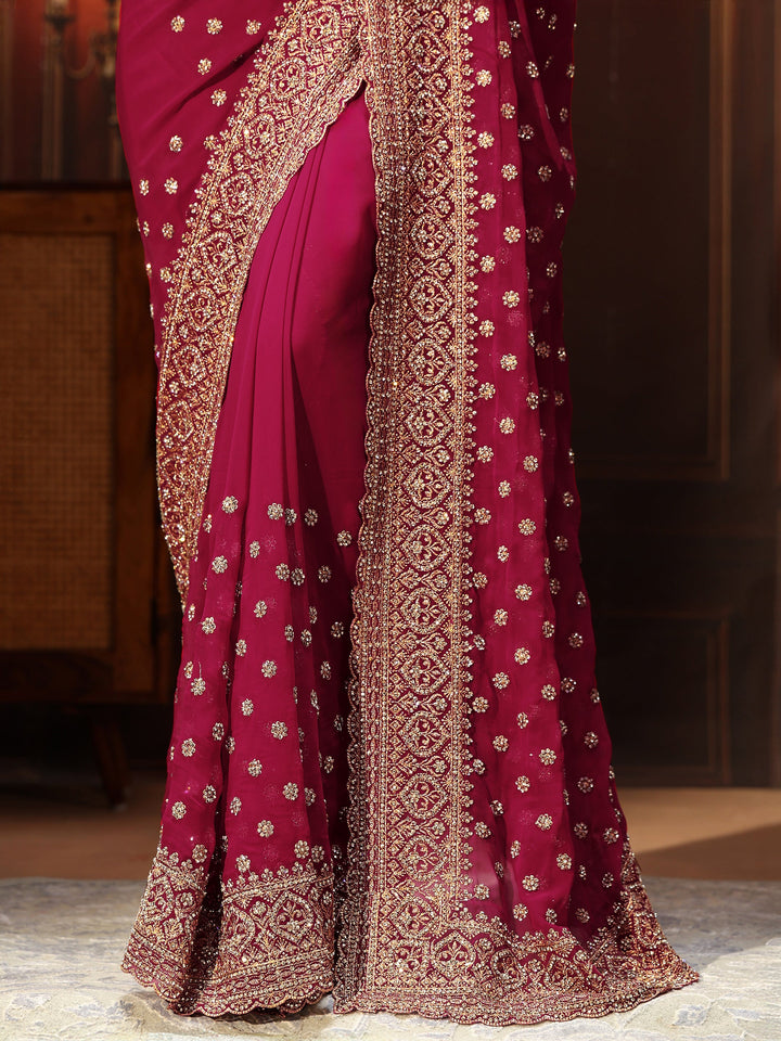Libas Art Magenta Pink Embellished Georgette Saree