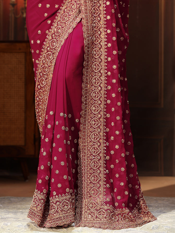 Libas Art Magenta Pink Embellished Georgette Saree