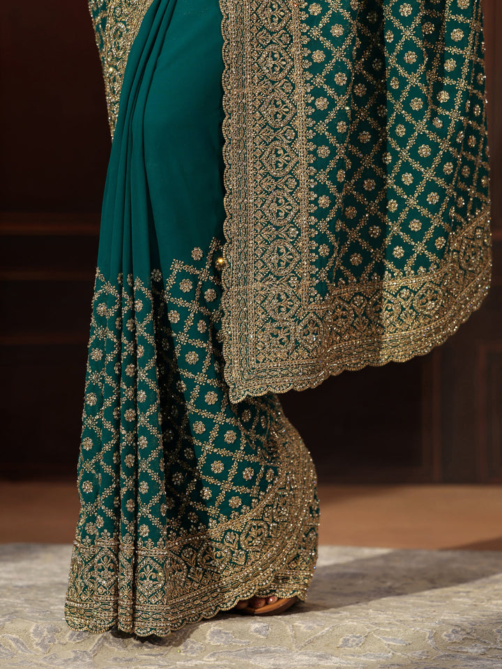Libas Art Teal Green Embellished Georgette Saree