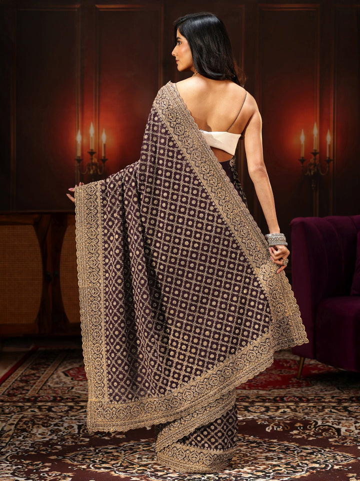 Libas Art Maroon Embellished Georgette Saree