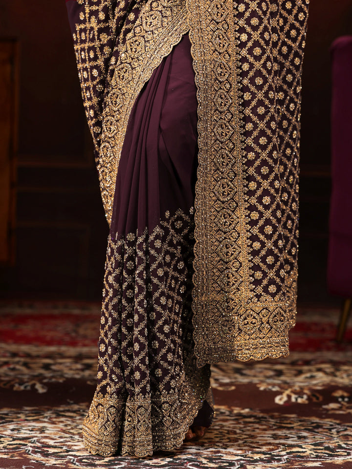 Libas Art Maroon Embellished Georgette Saree
