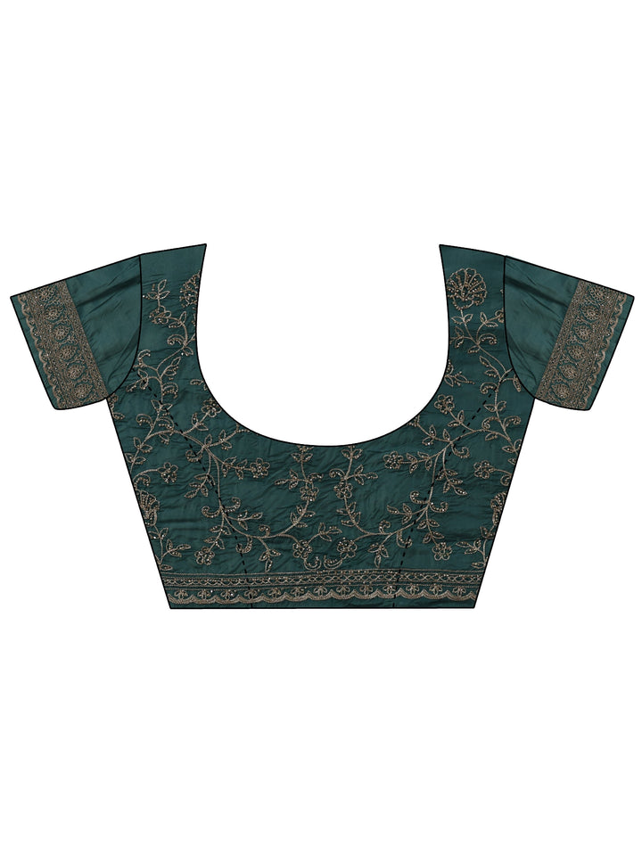 Libas Art Dusty Blue Floral Embroidered Satin Saree