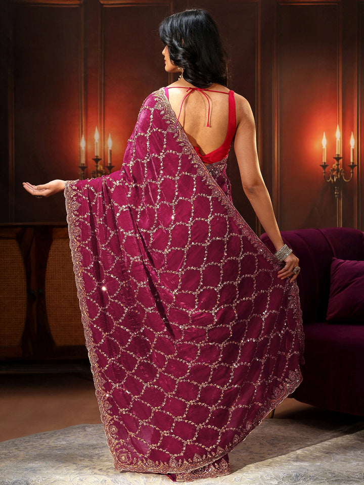 Libas Art Plum Purple Embellished Tissue Saree