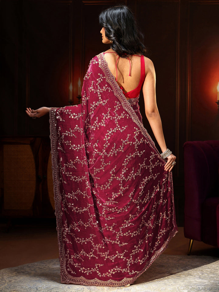 Libas Art Magenta Pink Embellished Tissue Saree