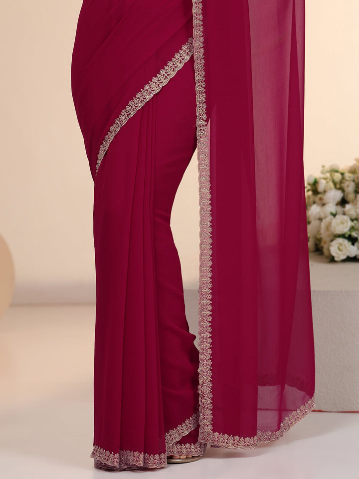 Libas Rani Pink Georgette Saree with Embroidered Border