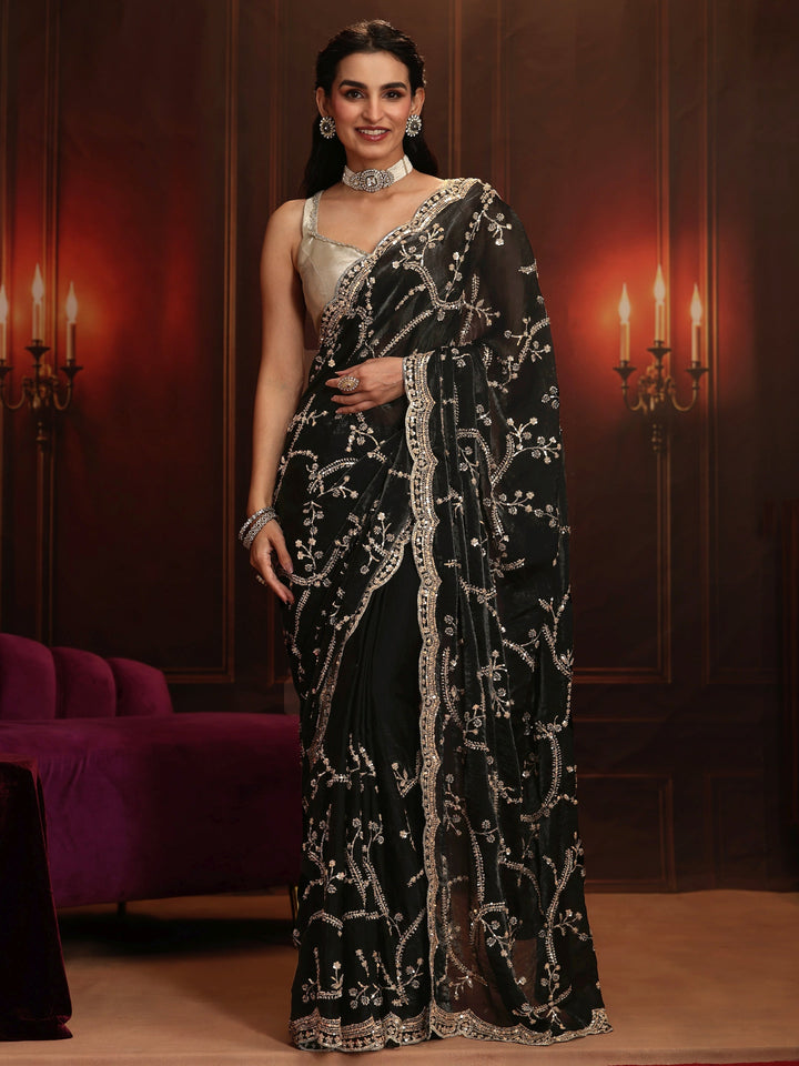 Libas Art Black Embellished Tissue Saree