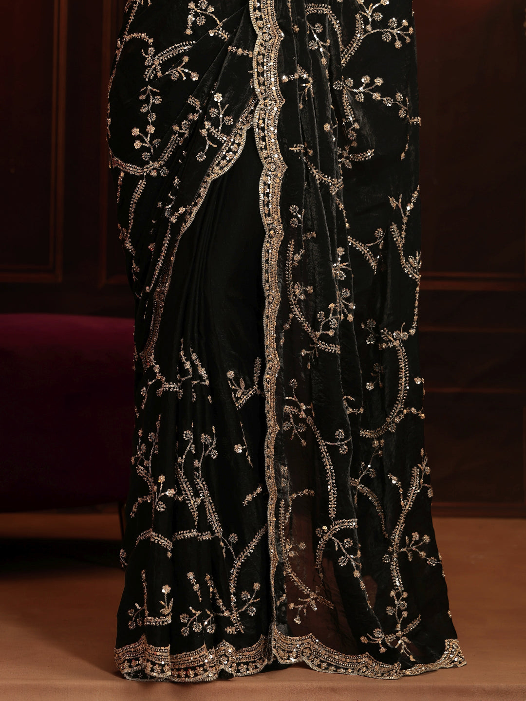 Libas Art Black Embellished Tissue Saree