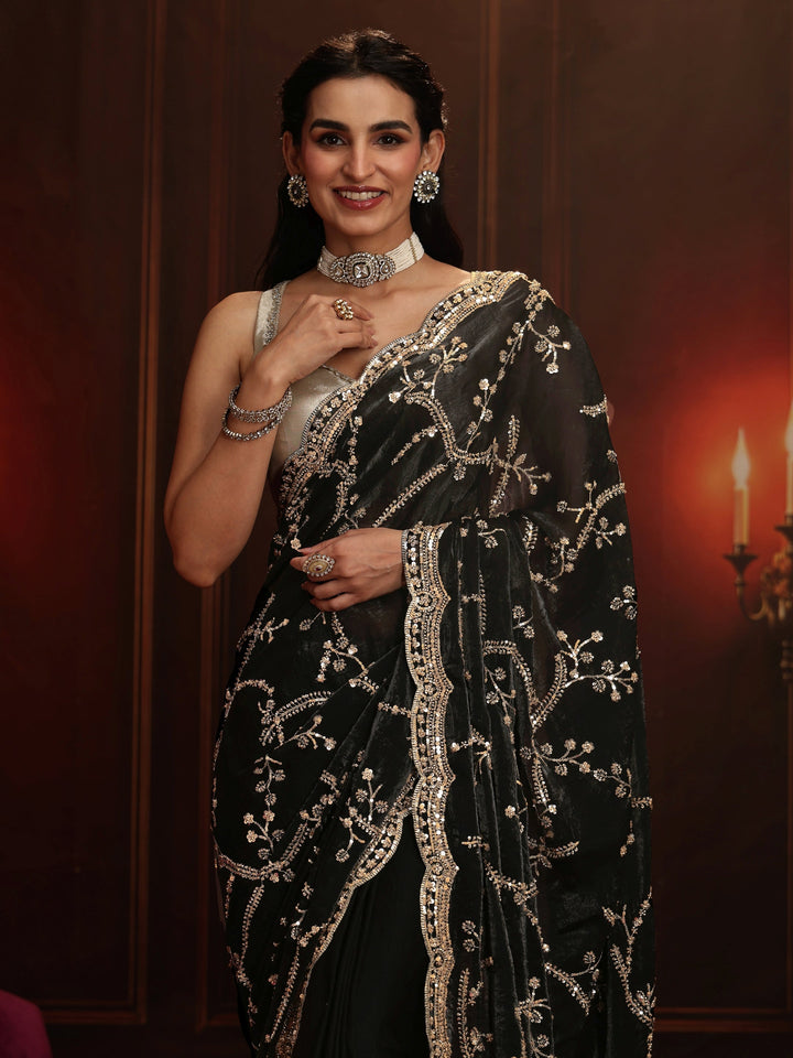 Libas Art Black Embellished Tissue Saree