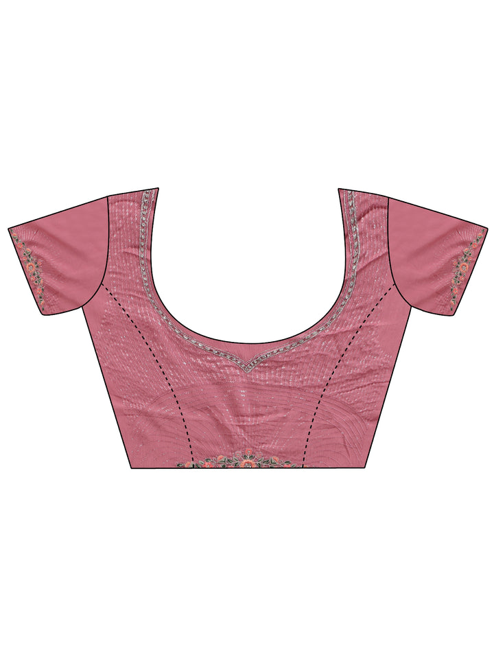 Libas Dusty Rose Pink Sequin Embellished Chiffon Saree with Floral Border