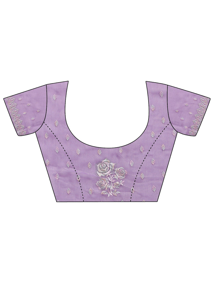 Libas Lavender Floral Embroidered Chiffon Saree