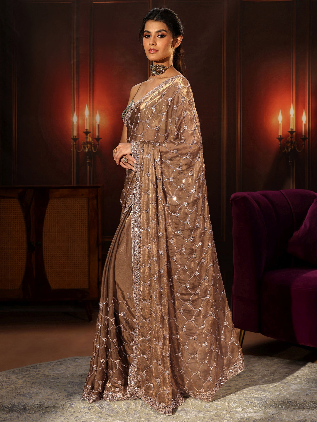 Libas Art Green Embellished Tissue Saree