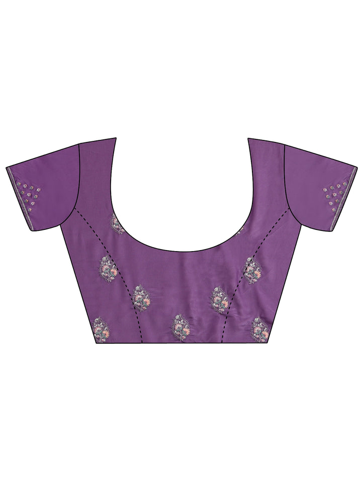 Libas Purple Embroidered Satin Saree
