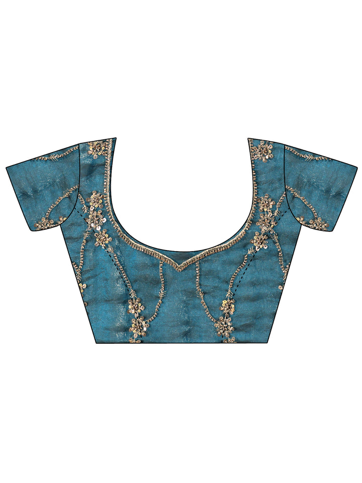Libas Art Teal Blue Embellished Tissue Saree