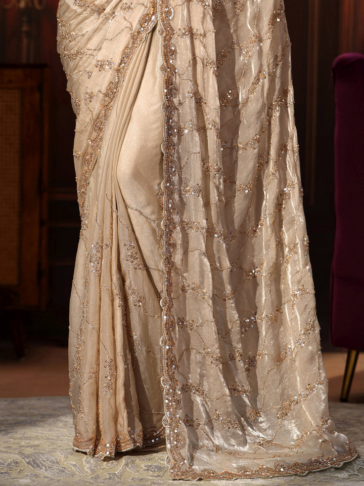 Libas Art Cream Embellished Tissue Saree
