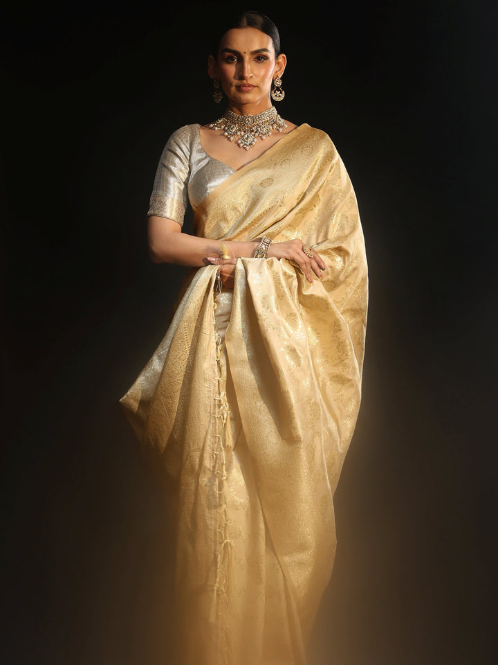 Libas Cream Banarasi Silk Blend Saree