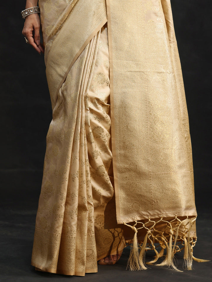 Libas Cream Banarasi Silk Blend Saree