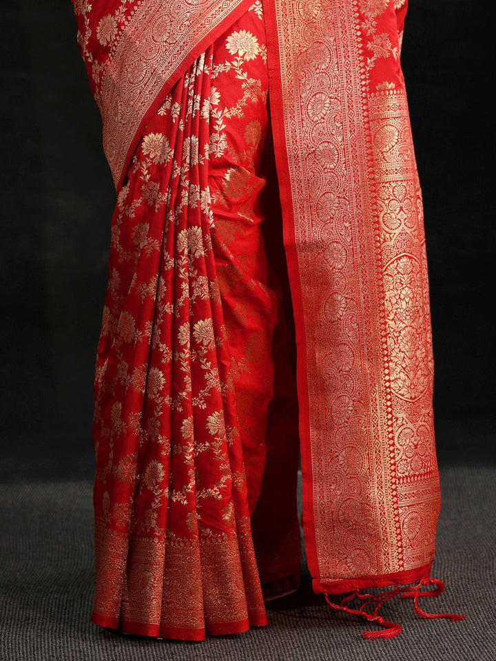 Libas Vermilion Red Banarasi Silk Blend Saree