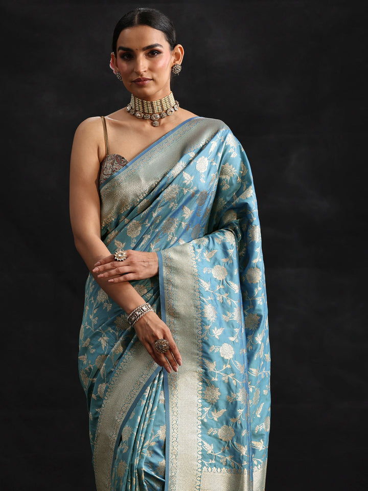 Libas Dusty Sky Blue Banarasi Silk Blend Saree