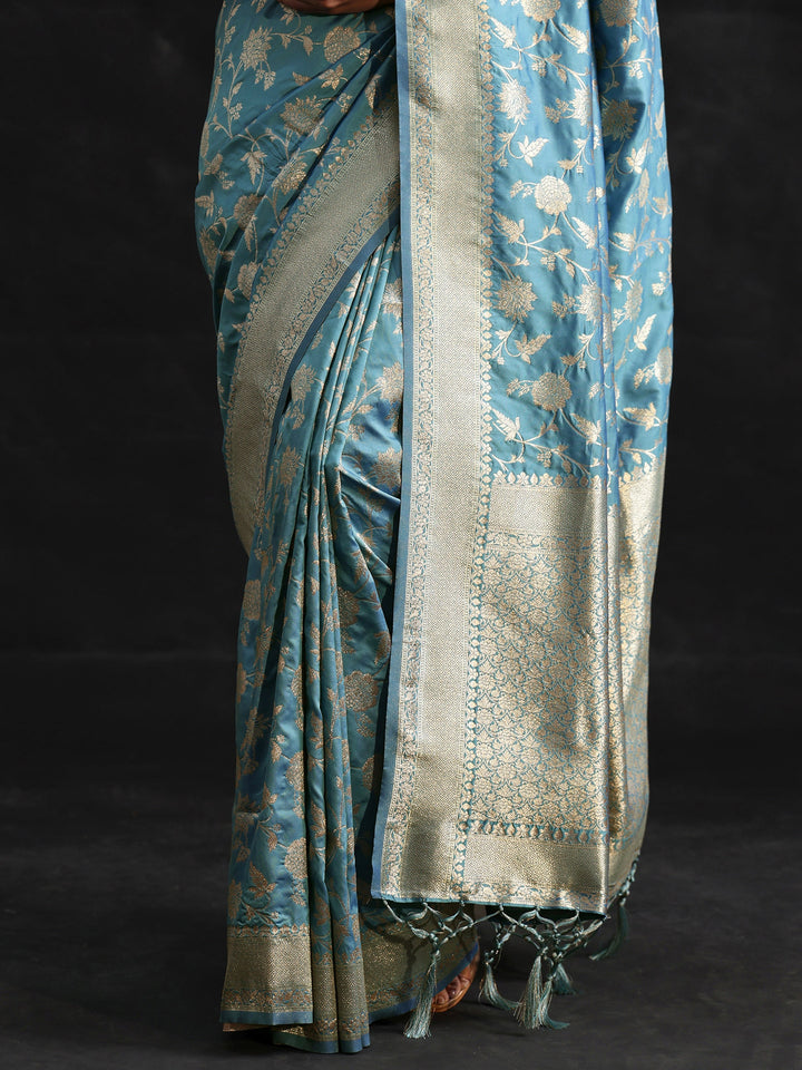 Libas Dusty Sky Blue Banarasi Silk Blend Saree
