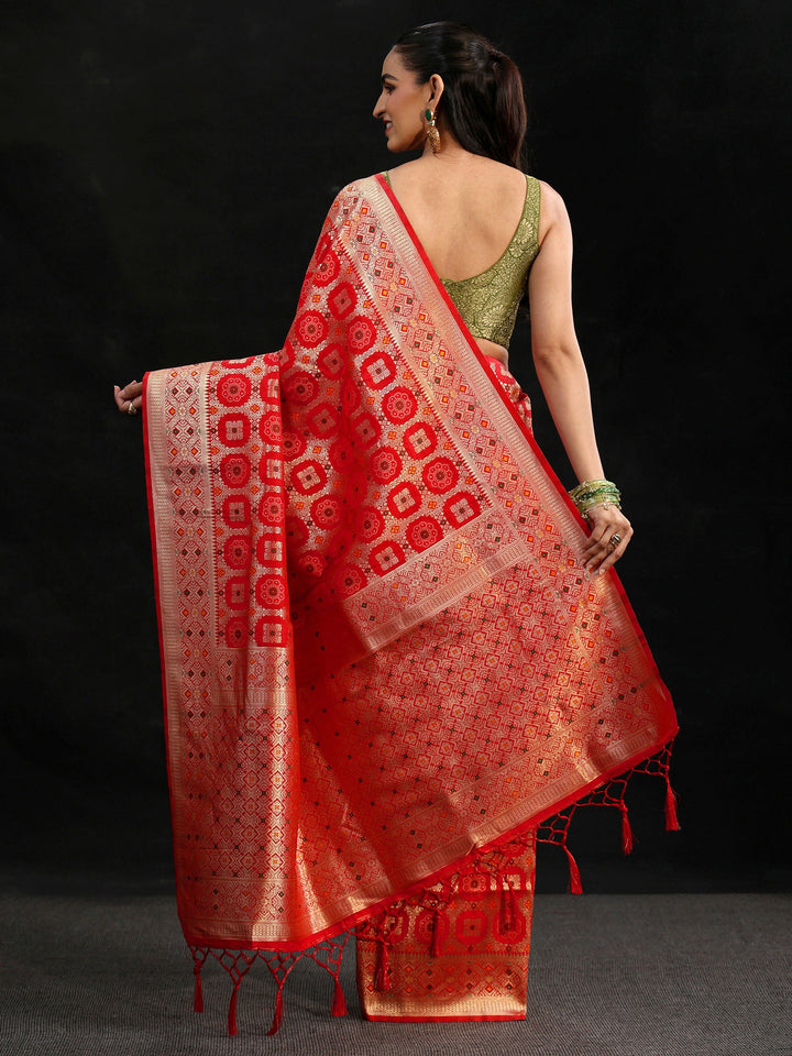 Libas Vermilion Red Banarasi Silk Blend Saree