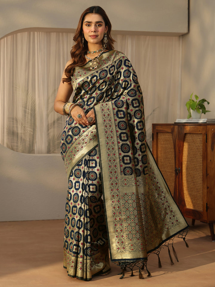 Libas Navy Banarasi Silk Blend Saree