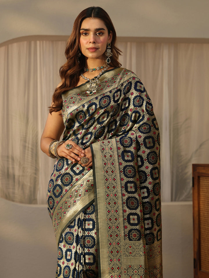 Libas Navy Banarasi Silk Blend Saree