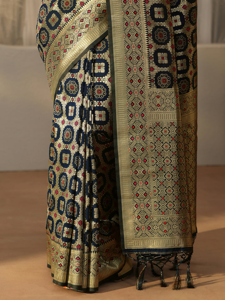 Libas Navy Banarasi Silk Blend Saree