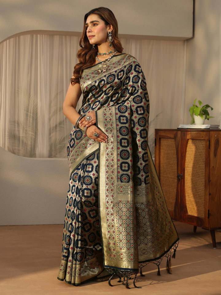 Libas Navy Banarasi Silk Blend Saree