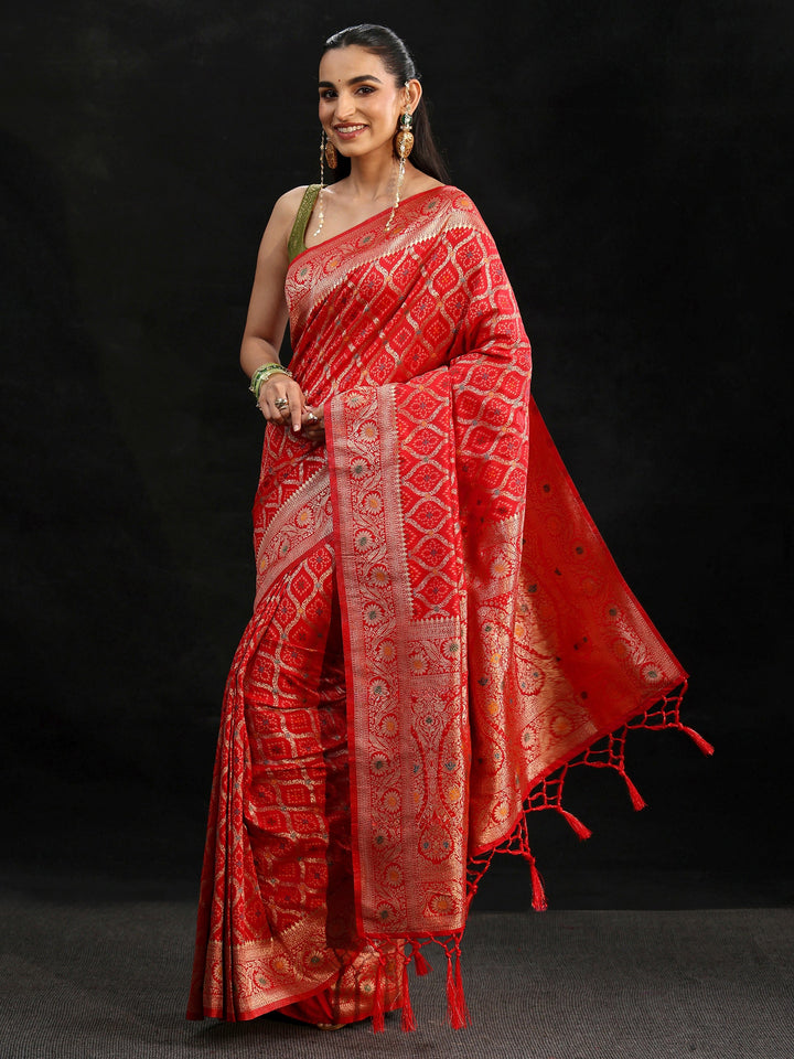 Libas Vermilion Red Gharchola Silk Blend Saree