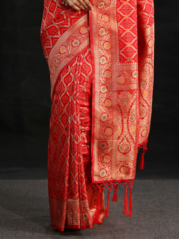 Libas Vermilion Red Gharchola Silk Blend Saree