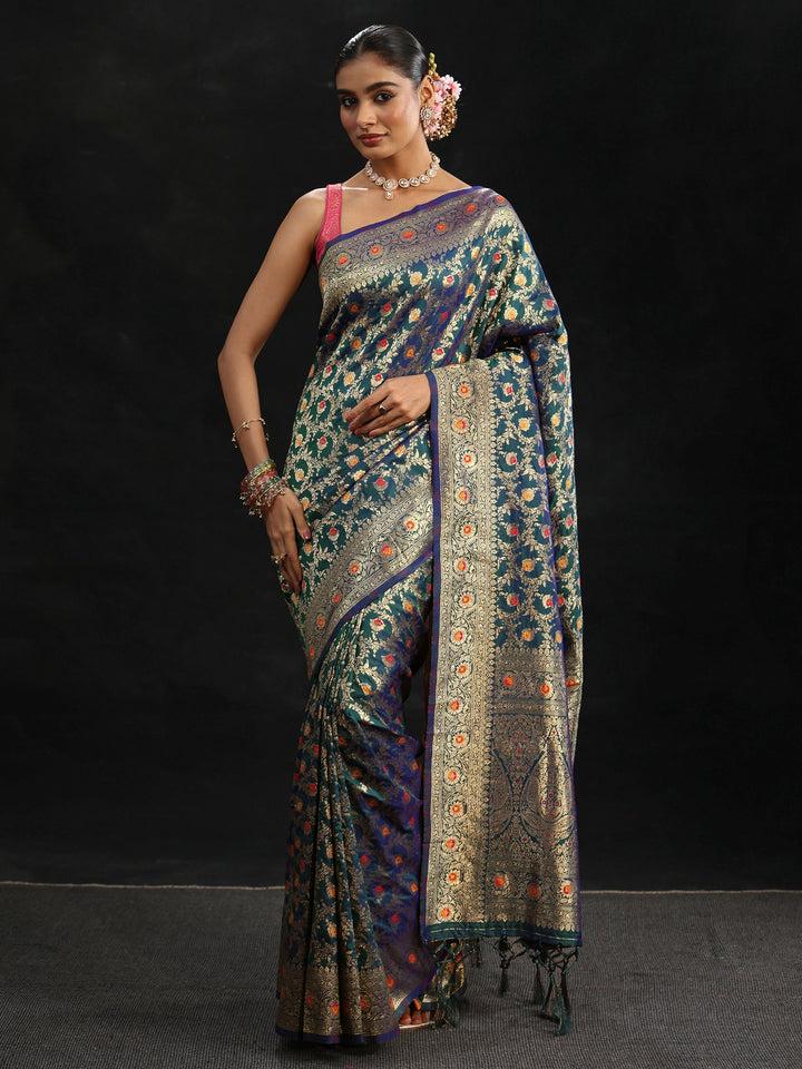 Libas Navy Blue Meenakari Banarasi Silk Blend Saree