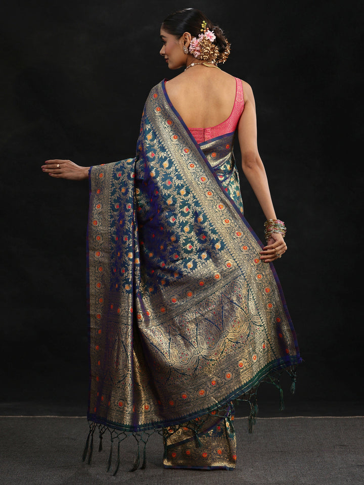 Libas Navy Blue Meenakari Banarasi Silk Blend Saree