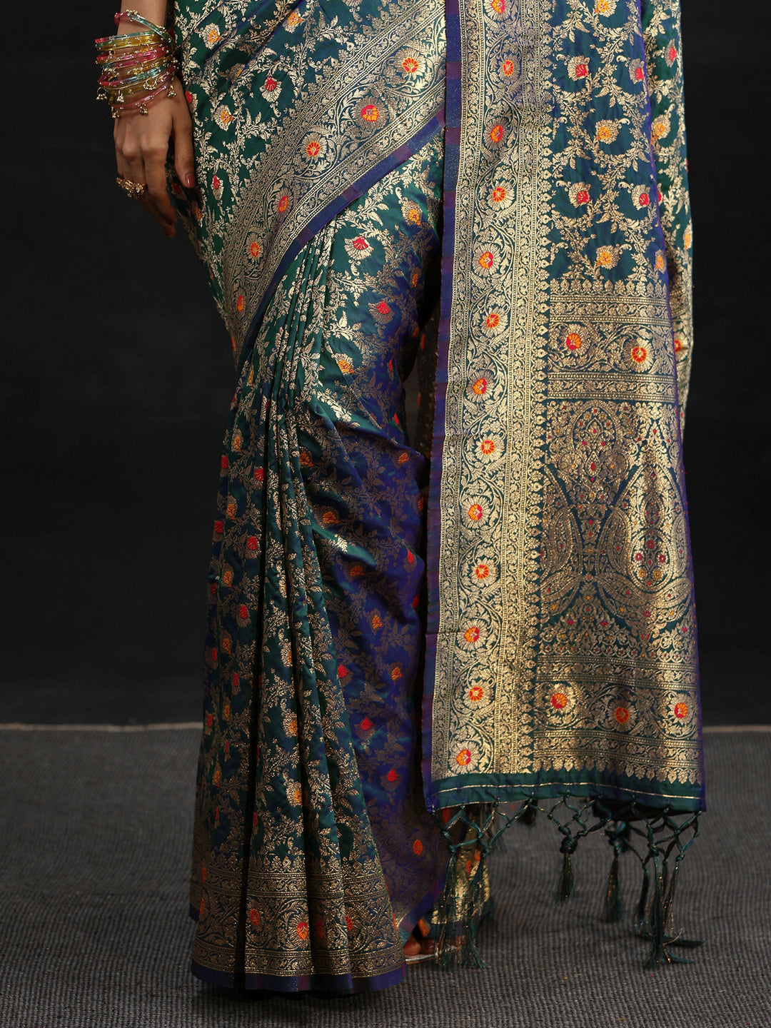 Libas Navy Blue Meenakari Banarasi Silk Blend Saree