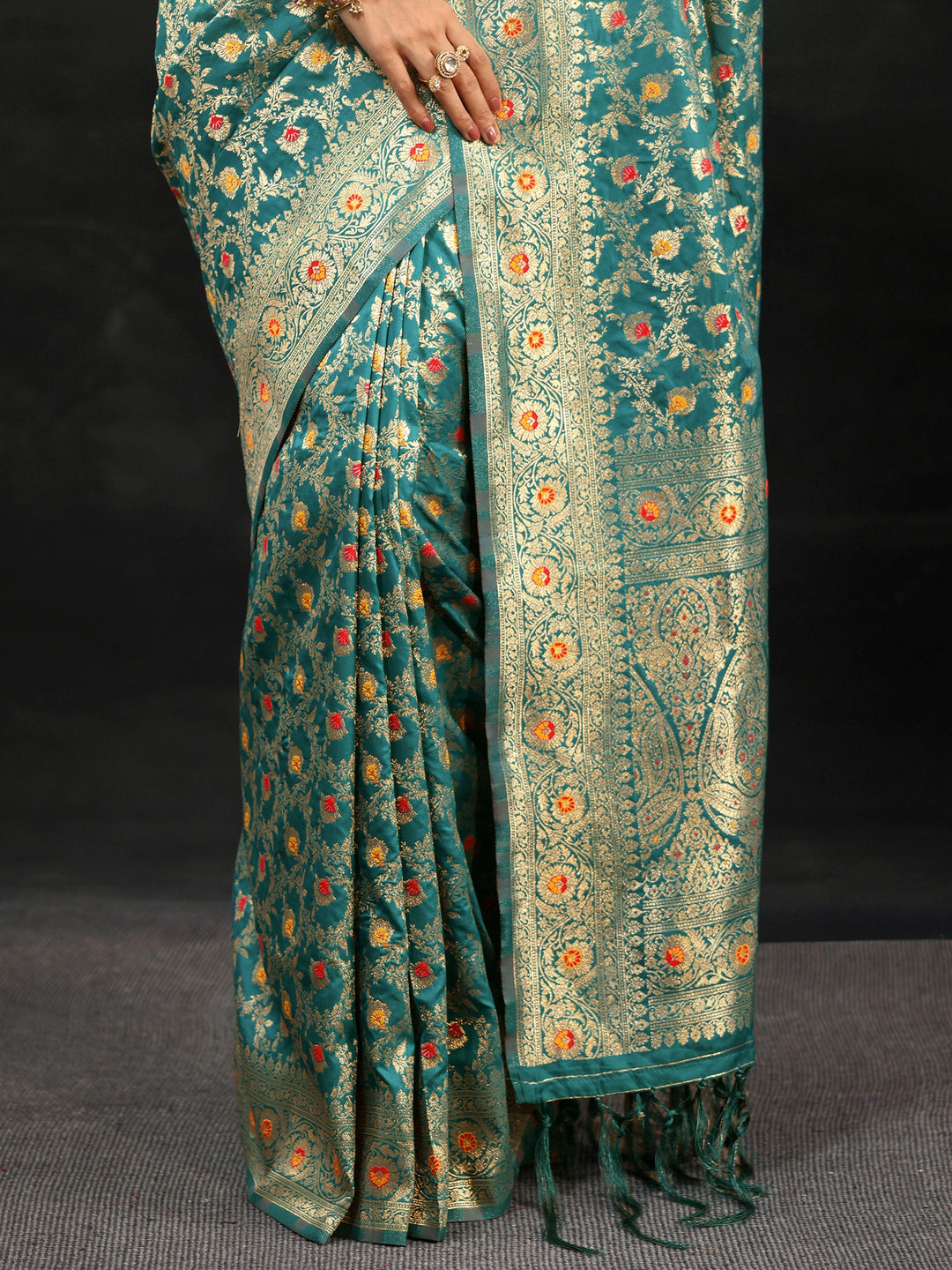 Libas Teal Green Meenakari Banarasi Silk Blend Saree