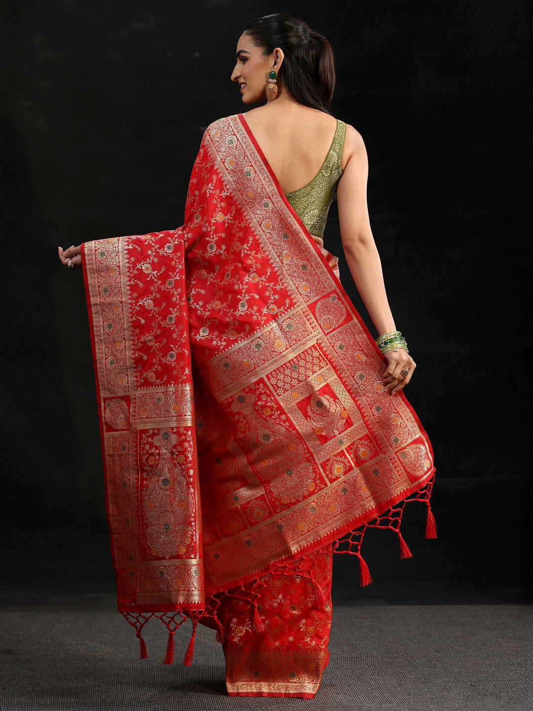Libas Vermilion Red Meenakari Banarasi Silk Blend Saree
