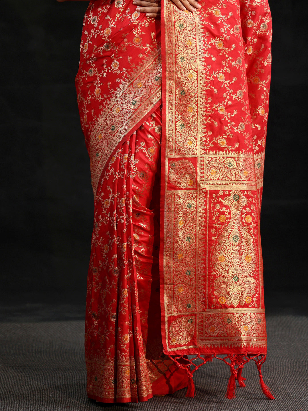 Libas Vermilion Red Meenakari Banarasi Silk Blend Saree