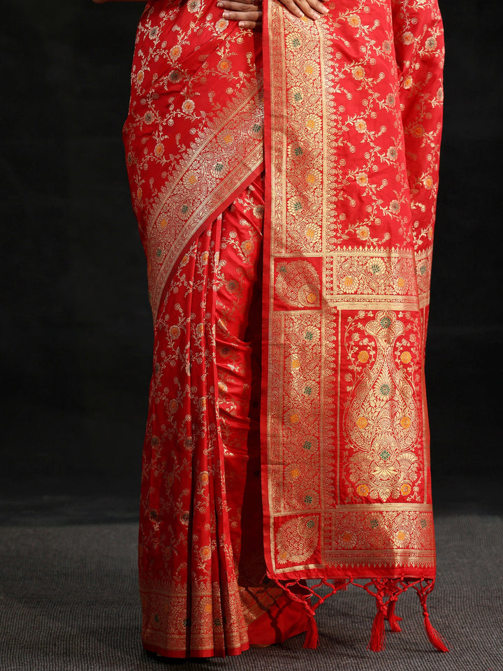 Libas Vermilion Red Meenakari Banarasi Silk Blend Saree
