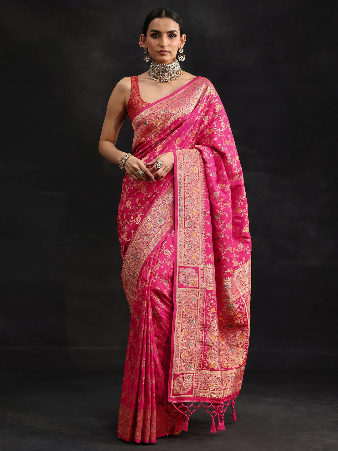 Libas Rani Pink Meenakari Banarasi Silk Blend Saree